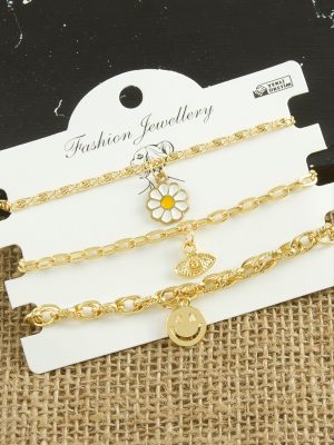 3 Adet Papatya Trend Zincir Bileklik-Sarı