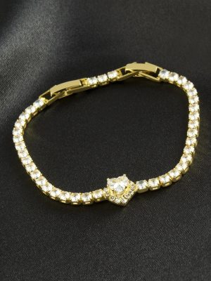 Kalp Zirkon Taşlı Çelik Bileklik-Sarı