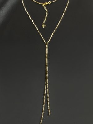 Çift Şerit Taşlı Çelik Kolye 2 mm-Sarı