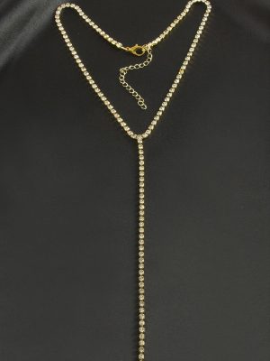 Şerit Taşlı Çelik Kolye 4 mm-Sarı