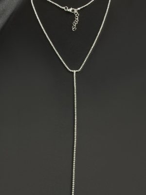 Şerit Taşlı Çelik Kolye 2 mm-Gümüş Rengi