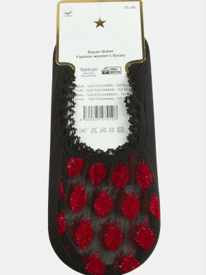 Çilek Dantel Babet Çorap-Siyah