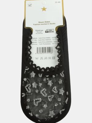 Kalp Dantel Babet Çorap-Siyah
