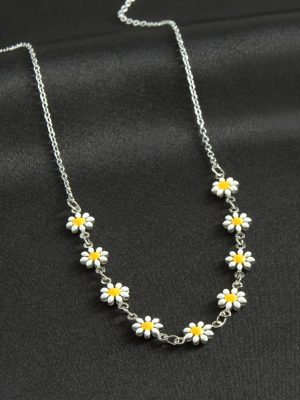 Papatya Mineli Kolye-Gümüş Rengi