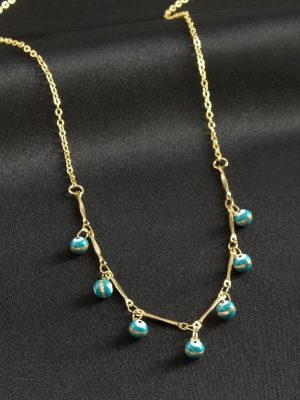 Top Nazarlı Mineli Kolye-Turkuaz