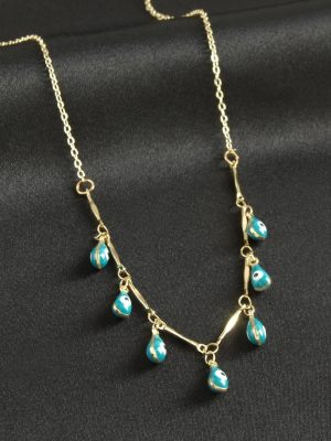 Damla Nazarlı Mineli Kolye-Turkuaz
