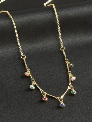 Çivili Nazarlı Mineli Kolye-Renkli