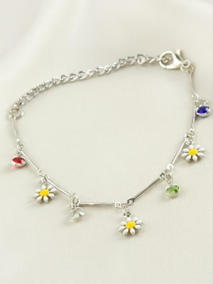 Papatya Taşlı Mineli Bileklik-Gümüş Rengi
