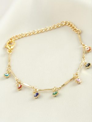 Nazar Boncuk Mineli Bileklik-Renkli