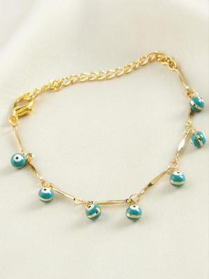 Top Nazar Boncuk Mineli Bileklik-Petrol Yeşili