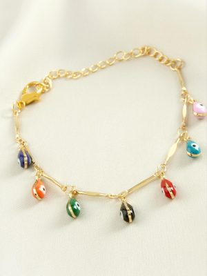 Damla Nazar Boncuk Mineli Bileklik-Renkli
