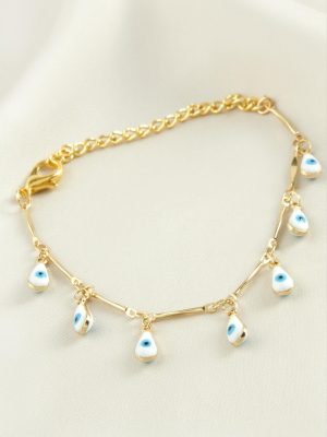 Damla Nazar Boncuk Mineli Bileklik-Beyaz