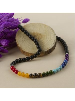 7li Doğaltaş Çakra Kolye-Siyah