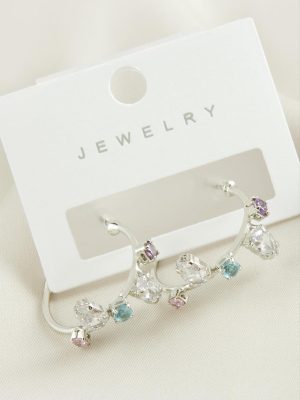 Zikzak Zirkon Taşlı Halka Küpe-Gümüş Rengi