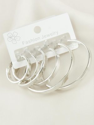 6 Adet Ezme Halka Küpe-Gümüş Rengi