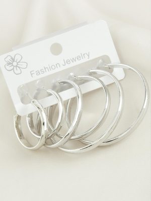 6 Adet Metal Halka Küpe-Gümüş Rengi