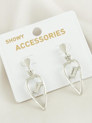 Kalp Yeni Sezon Taşlı Küpe-Gümüş Rengi