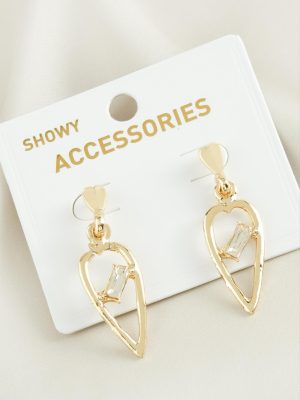 Kalp Yeni Sezon Taşlı Küpe-Sarı