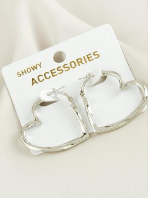 Kalp Trend Metal Küpe 3 cm-Gümüş Rengi