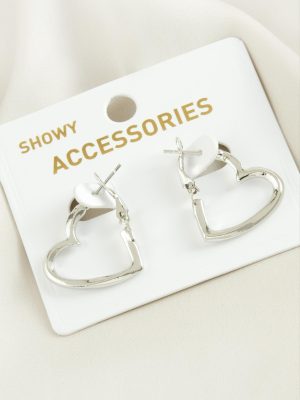 Kalp Trend Metal Küpe 2 cm-Gümüş Rengi