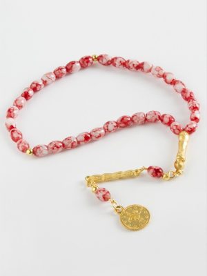 Mısır Kesim Cam Taş Tesbih 7 mm-Beyaz