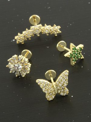 Tragus Zirkon Taşlı Piercing 1 Adet-Gümüş Rengi