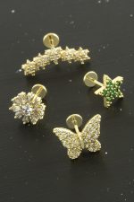 Tragus Zirkon Taşlı Piercing 1 Adet-Sarı