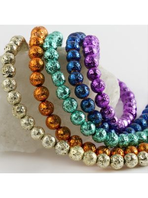 8 mm Kaplamalı Lav Taşı-Altın Rengi