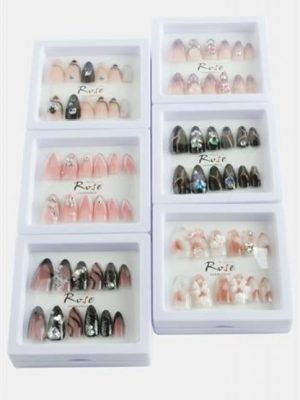 Rose Taşlı Takma Tırnak-Renkli