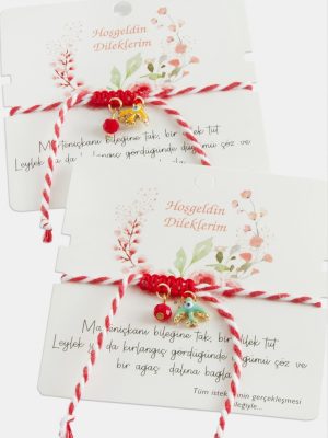 Kırlangıç Kristal Marteniçka Makrome İp Bileklik-Kırmızı