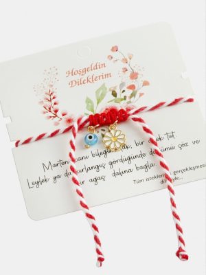 Papatya Marteniçka Makrome İp Bileklik-Kırmızı