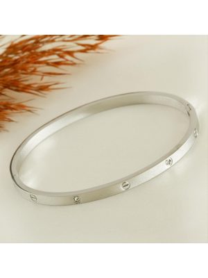 Orjinal Crt Taşlı Çelik Bileklik İnce-Gümüş Rengi