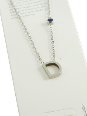 Gümüş Renkli Harfli Çelik Kolye-D