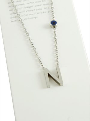 Gümüş Renkli Harfli Çelik Kolye-N