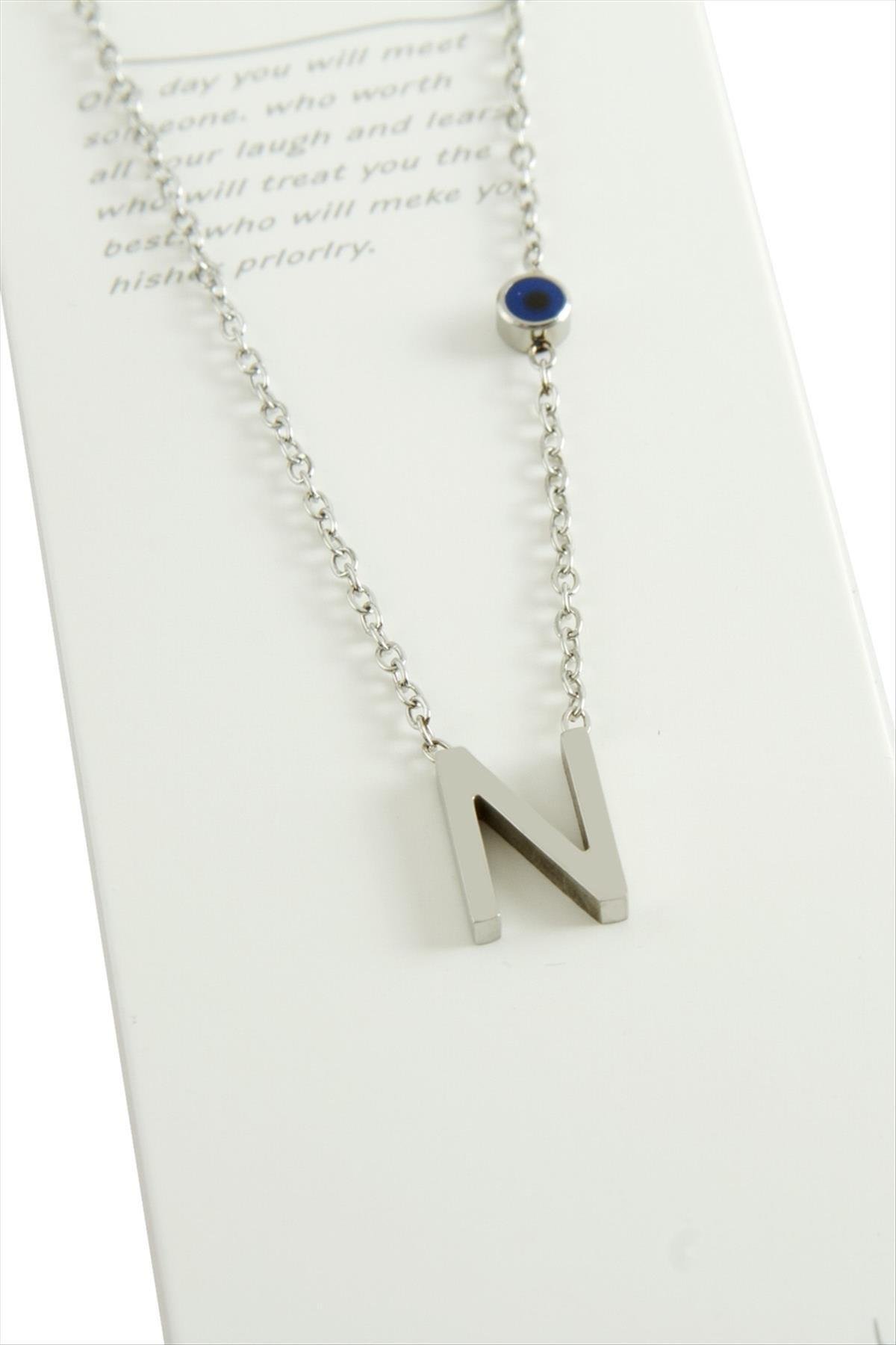 1205816_Gumus-Renkli-Harfli-Celik-Kolye-6969.jpg Gümüş Renkli Harfli Çelik Kolye-N - Görsel 1