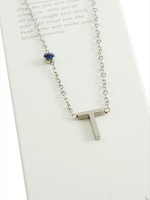 Gümüş Renkli Harfli Çelik Kolye-T