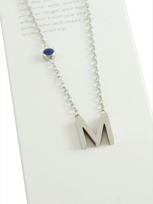 Gümüş Renkli Harfli Çelik Kolye-M