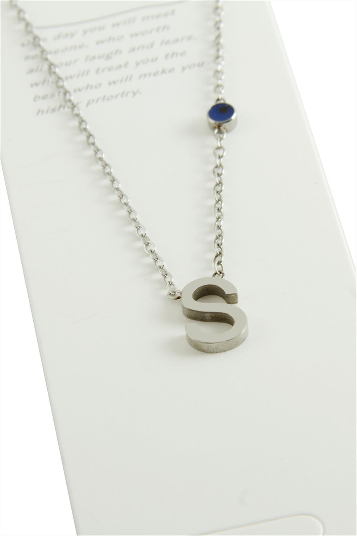 1205820_Gumus-Renkli-Harfli-Celik-Kolye-9634.jpg Gümüş Renkli Harfli Çelik Kolye-S - Görsel 1