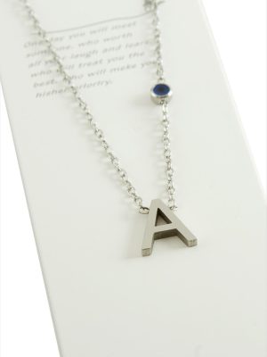 Gümüş Renkli Harfli Çelik Kolye-A