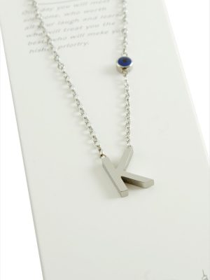 Gümüş Renkli Harfli Çelik Kolye-K