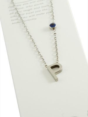 Gümüş Renkli Harfli Çelik Kolye-P