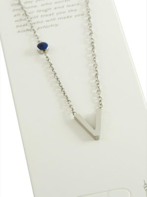 Gümüş Renkli Harfli Çelik Kolye-V