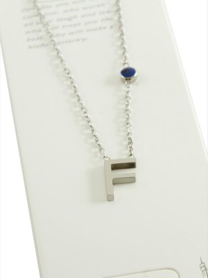 Gümüş Renkli Harfli Çelik Kolye-F