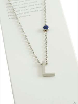 Gümüş Renkli Harfli Çelik Kolye-L