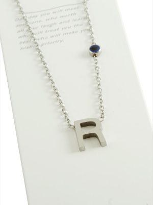 Gümüş Renkli Harfli Çelik Kolye-R