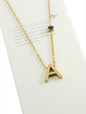 Sarı Renkli Harfli Çelik Kolye-A