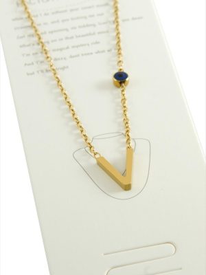 Sarı Renkli Harfli Çelik Kolye-V