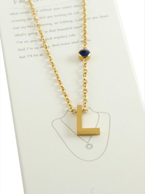 Sarı Renkli Harfli Çelik Kolye-L