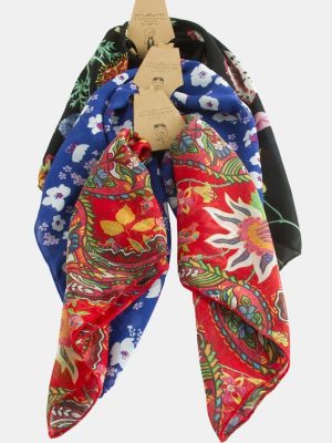 Desenli Şifon Fular 50 cm-Renkli