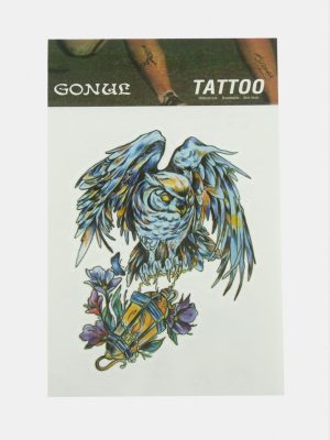 Baykuş Tattoo Dövme Sticker-Mavi